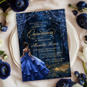 Betoverd bos Royal Blue Quinceañera Kaart