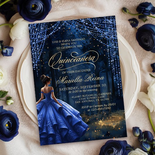 Betoverd bos Royal Blue Quinceañera Kaart
