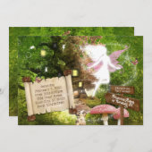 Betoverd bos roze fee uitnodiging (Voorkant / Achterkant)