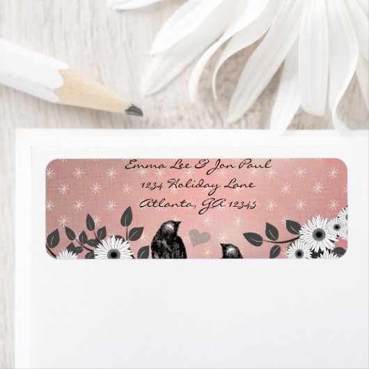 Betoverd Bos Roze Liefde Vogel Adres Etiket (Insitu)