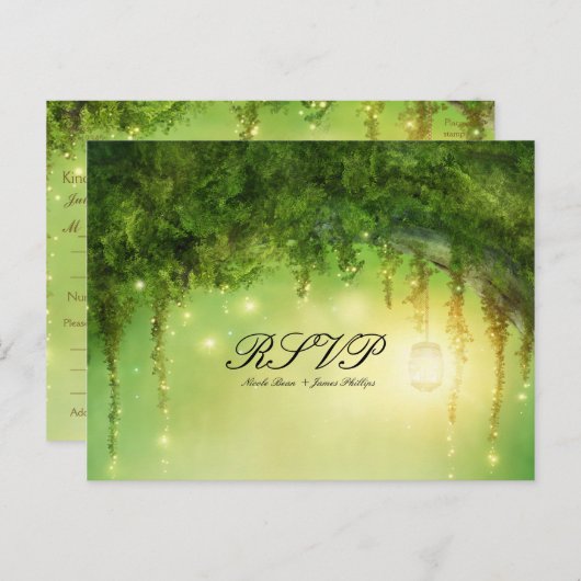 Betoverd Bos Rustieke RSVP Trouw Postkaart Uitnodiging Briefkaart (Voorkant / Achterkant)