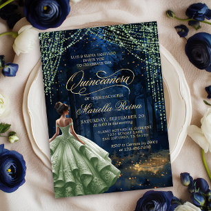 Betoverd bos Sage Green Quinceañera Kaart
