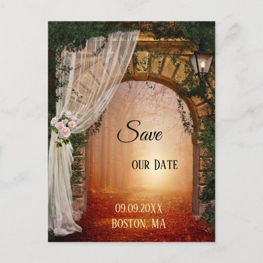 Betoverd bos Save the Date ansichtkaart Aankondigingskaart (Voorkant)