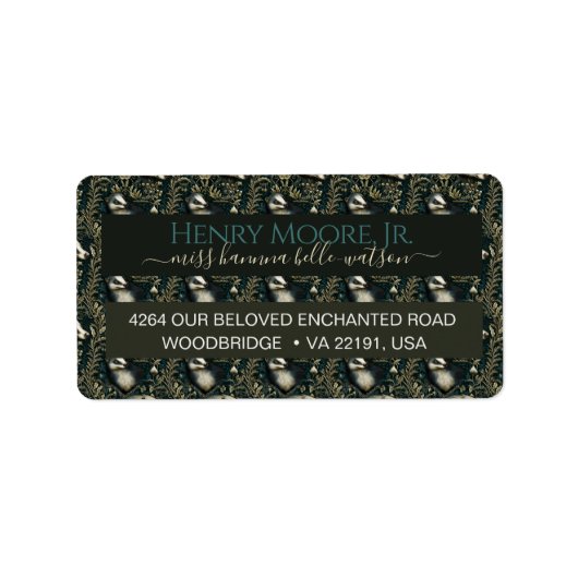 Betoverd bos schattige das donker thema custom etiket (Voorkant)