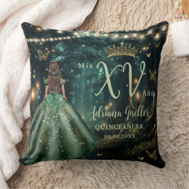 Betoverd bos smaragdgroene Quinceañera Afbeelding Kussen