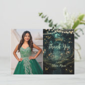 Betoverd bos smaragdgroene Quinceañera foto Bedankkaart (Staand voorkant)