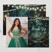 Betoverd bos smaragdgroene Quinceañera foto Bedankkaart (Voorkant / Achterkant)