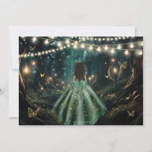 Betoverd bos smaragdgroene Quinceañera foto Bedankkaart (Achterkant)