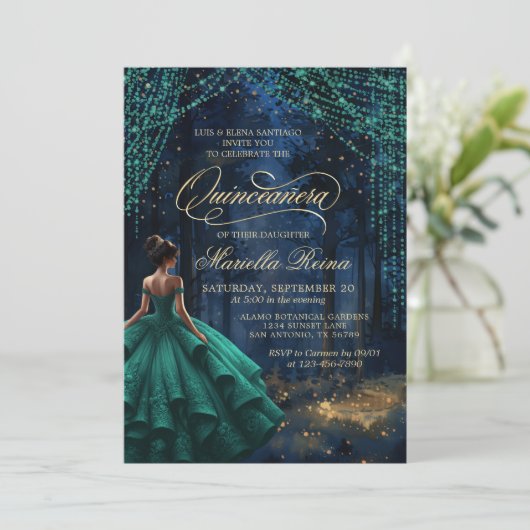 Betoverd bos smaragdgroene Quinceañera Kaart (Staand voorkant)
