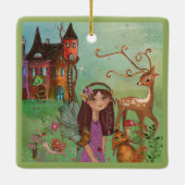 Betoverd Bos Sprookje Eerste Kerstmis Keramisch Ornament (Achterkant)