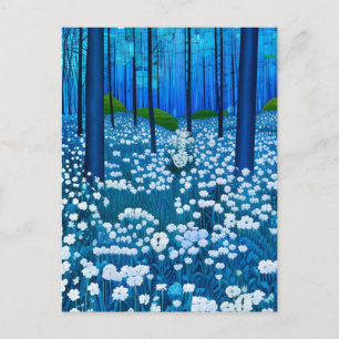 Betoverd bos van witte wilde bloemen briefkaart