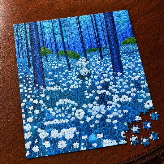 Betoverd bos van witte wilde bloemen legpuzzel