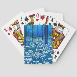 Betoverd bos van witte wilde bloemen pokerkaarten