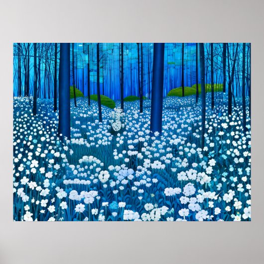 Betoverd bos van witte wilde bloemen poster (Voorkant)