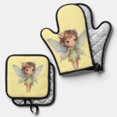 Betoverd bosfee: pastelgroene fee ovenwant & pannenlap set (Voorkant / Achterkant)