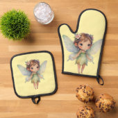 Betoverd bosfee: pastelgroene fee ovenwant & pannenlap set (Top down)
