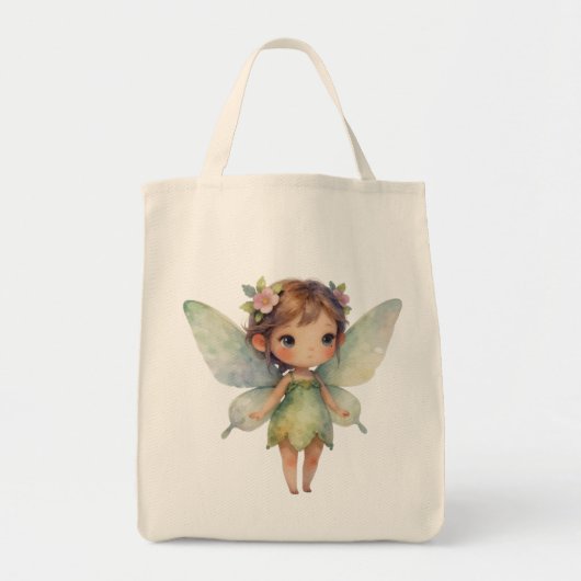 Betoverd bosfee: pastelgroene fee tote bag (Voorkant)