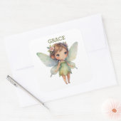 Betoverd bosfee: pastelgroene fee vierkante sticker (Envelop)