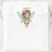 Betoverd bosfee: pastelgroene fee vierkante sticker (Tas)
