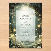 Betoverd bospad van bloemen groene bruiloft acryl uitnodigingen (Voorkant)