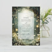 Betoverd bospad van bloemen groene bruiloft kaart (Staand voorkant)