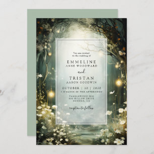 Betoverd bospad van bloemen groene bruiloft kaart