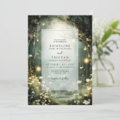 Betoverd bospad van bloemen groene bruiloft kaart (Staand voorkant)