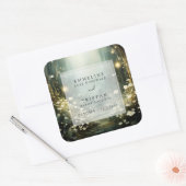 Betoverd bospad van bloemen groene bruiloft vierkante sticker (Envelop)