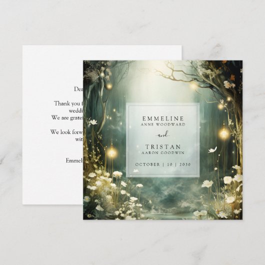 Betoverd bospad van bloemen groene trouw bedankkaart (Voorkant / Achterkant)