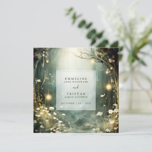 Betoverd bospad van bloemen groene trouw bedankkaart (Staand voorkant)