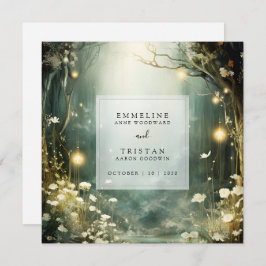 Betoverd bospad van bloemen groene trouw bedankkaart