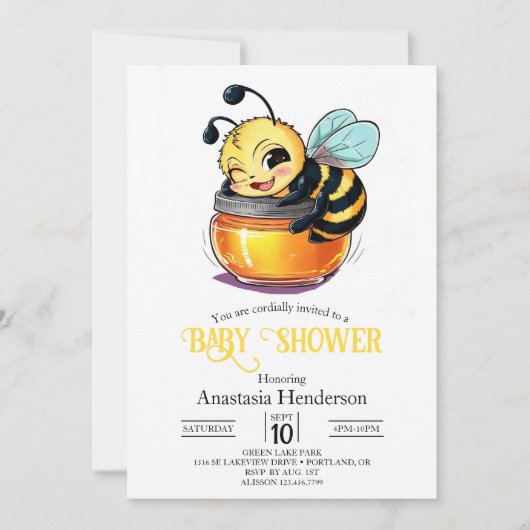Betoverd Charming Bee Baby shower Kaart (Voorkant)