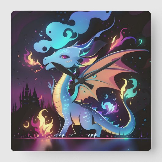 Betoverd Drakenvuur Vierkante Klok (Voorkant)