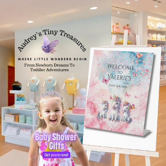 Betoverd Eenhoorn Baby Shower Sokkel Bord Reclamebord Met Voetstuk