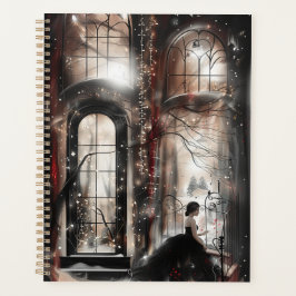 Betoverd Elegant Zwart en Rood Wonderland Planner