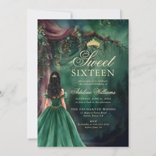 Betoverd Emerald Goud Sprookje Sweet 16 Kaart (Voorkant)