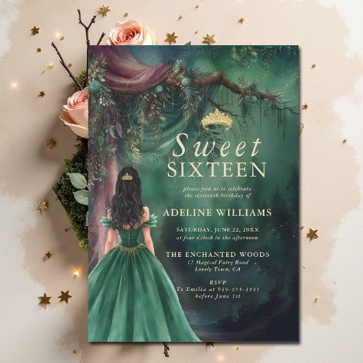 Betoverd Emerald Goud Sprookje Sweet 16 Kaart