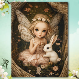 Betoverd Fairy Girl met Bunny  Woodland Tissuepapier