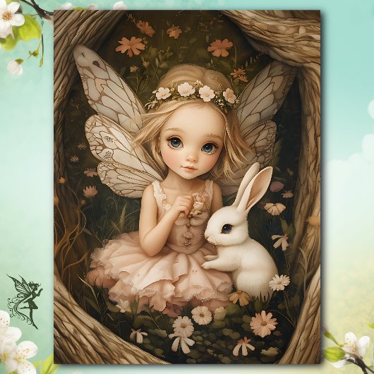 Betoverd Fairy Girl met Bunny  Woodland Tissuepapier
