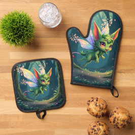 Betoverd Feeënbeestje – Magisch Bos Sprookje Ovenwant & Pannenlap Set