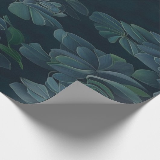 Betoverd gebladerte: groen blad op donkerblauw 4 cadeaupapier (Hoek)