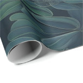 Betoverd gebladerte: groen blad op donkerblauw 4 cadeaupapier (Rol Hoek)