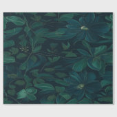 Betoverd gebladerte: groen blad op donkerblauw cadeaupapier (Vlak)