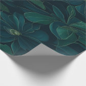 Betoverd gebladerte: groen blad op donkerblauw cadeaupapier (Hoek)