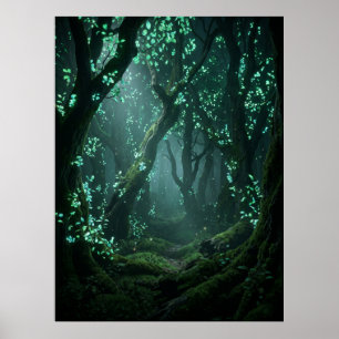 Betoverd gloeiend bos fantasie kunst poster