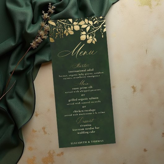 Betoverd Goud blad van het jachgroene bruiloft bos Menu