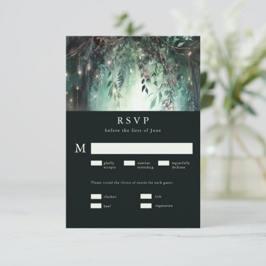 Betoverd Goud Wijnranken Bruiloft RSVP (Staand voorkant)