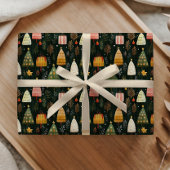 Betoverd groen bos kerstboompatroon cadeaupapier