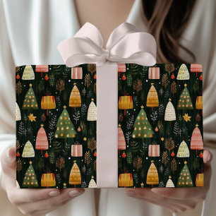 Betoverd groen bos kerstboompatroon cadeaupapier