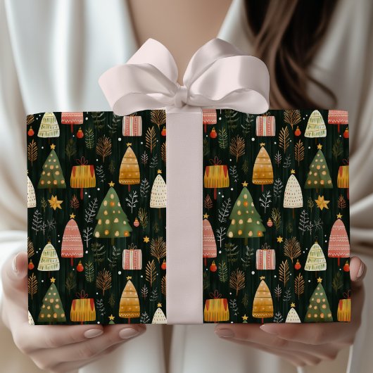 Betoverd groen bos kerstboompatroon cadeaupapier